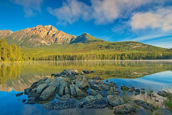 Canada-Alberta-Jasper National Park Pyramid Mountain and reflections on Pyramid Lake